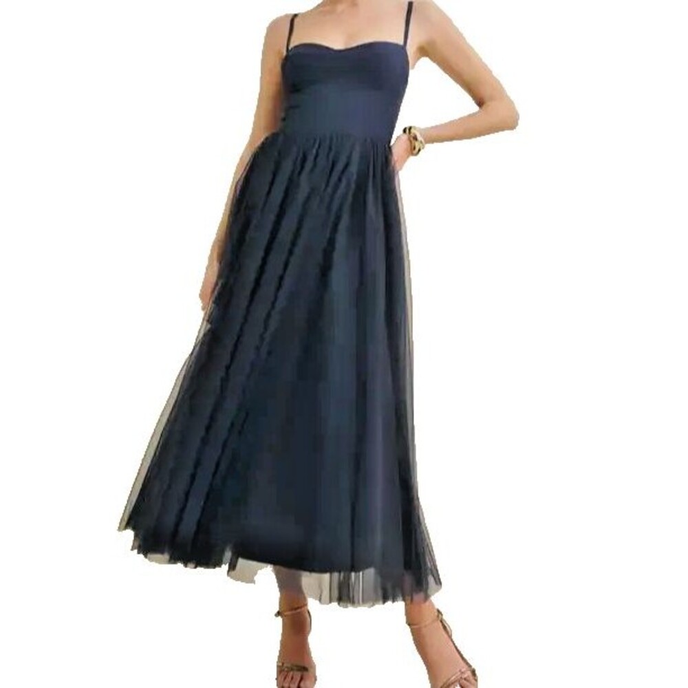 Reformation Esmarie Dress Navy 4 NWT Faircygoth Coquette Romantic Wedding Guest